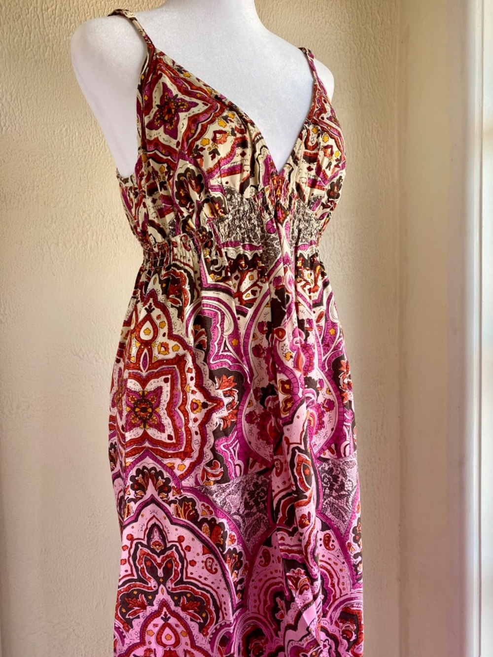 Lucky Brand fuchsia paisley maxi sun dress with ombre hem Size S - Picture 4 of 15